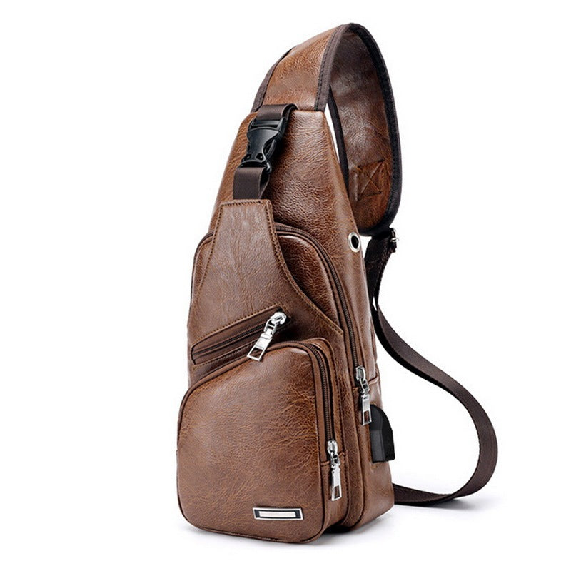 sac de poitrine pour hommes, à bandoulière personnalisé en PVC PU, chargement USB