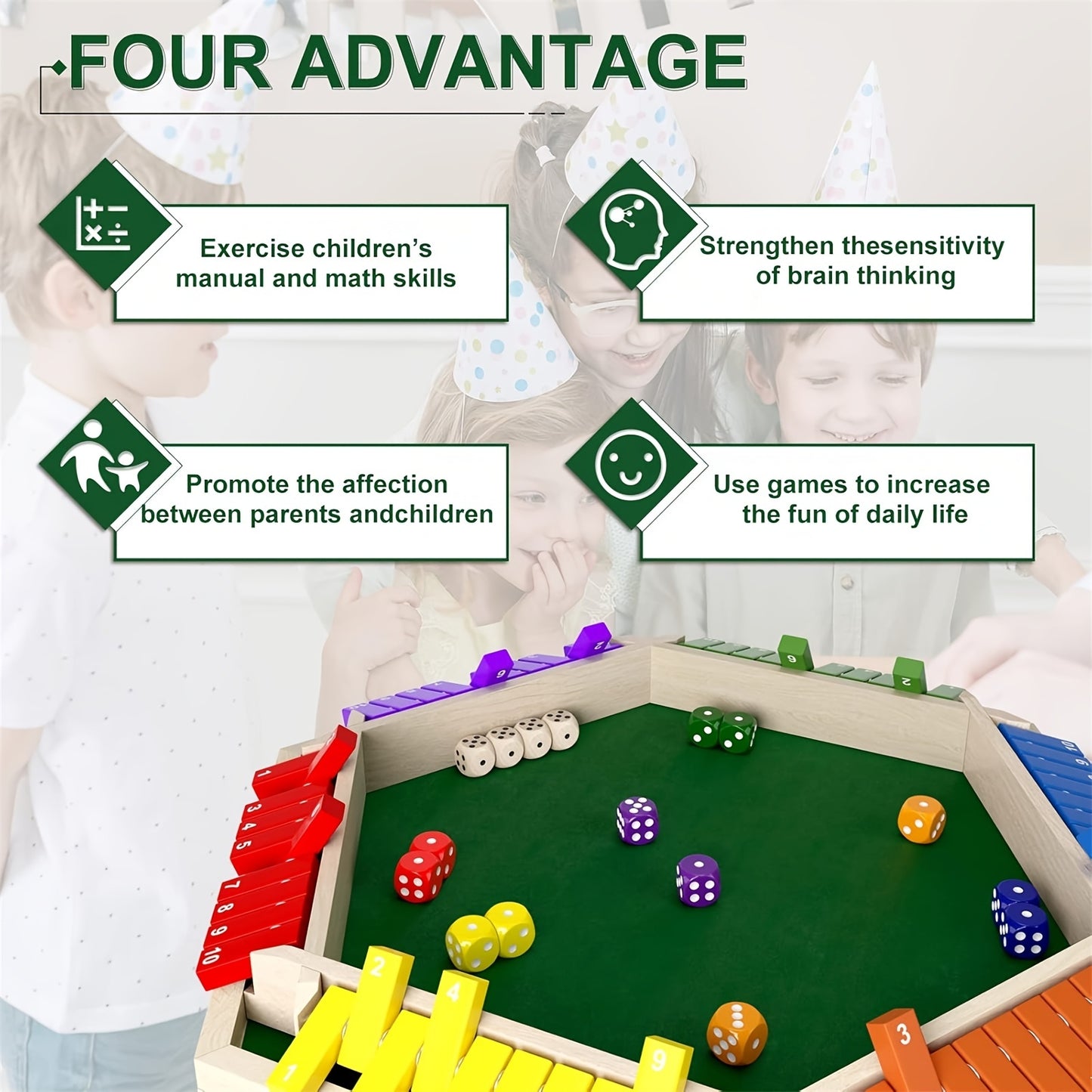Jeu de dés Shut 6 faces colorées, jeu de mathématiques éducatif