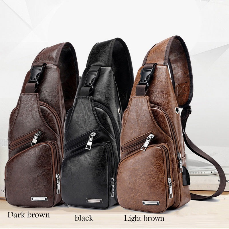 sac de poitrine pour hommes, à bandoulière personnalisé en PVC PU, chargement USB