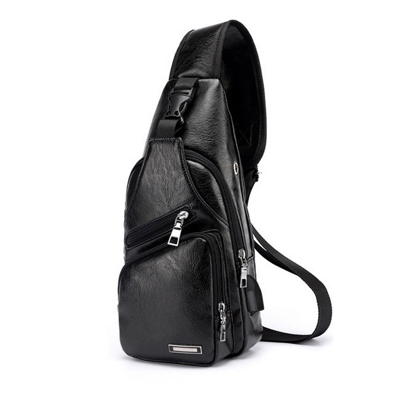 sac de poitrine pour hommes, à bandoulière personnalisé en PVC PU, chargement USB