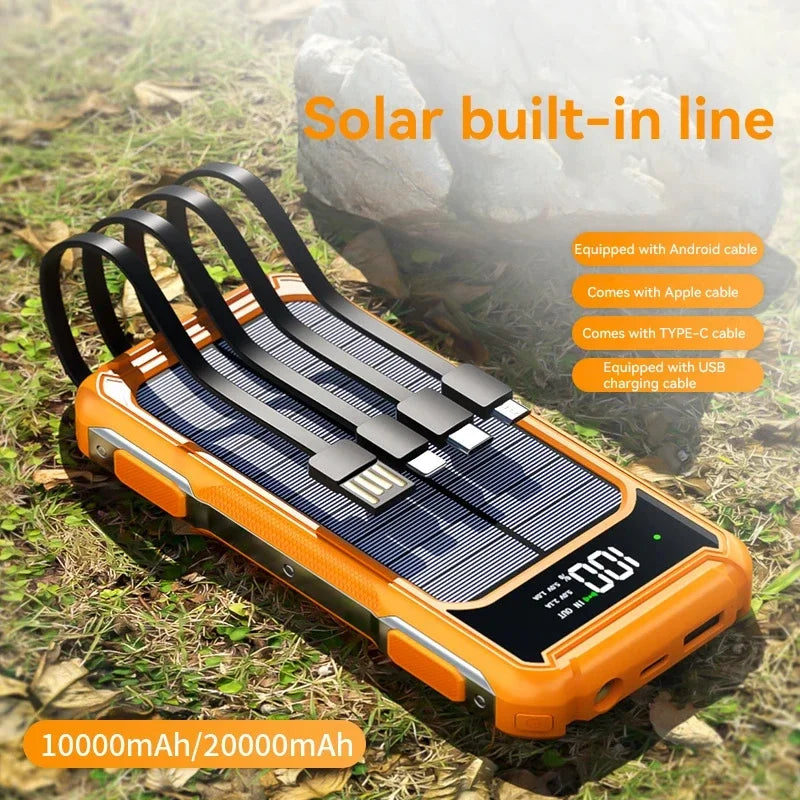 Xiaomi Solar Power Bank 200000mAh Large Capacity 4 In 1 Built in Cable Fastcharge Mobile Power Battery LED Light iPhone Samsung