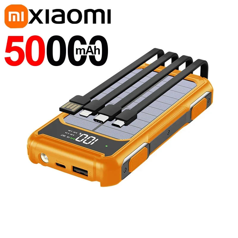 Xiaomi Solar Power Bank 200000mAh Large Capacity 4 In 1 Built in Cable Fastcharge Mobile Power Battery LED Light iPhone Samsung