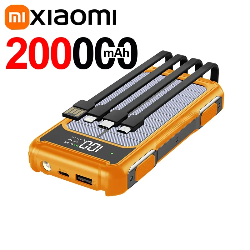 Xiaomi Solar Power Bank 200000mAh Large Capacity 4 In 1 Built in Cable Fastcharge Mobile Power Battery LED Light iPhone Samsung