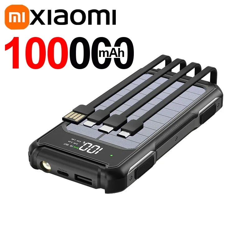 Xiaomi Solar Power Bank 200000mAh Large Capacity 4 In 1 Built in Cable Fastcharge Mobile Power Battery LED Light iPhone Samsung