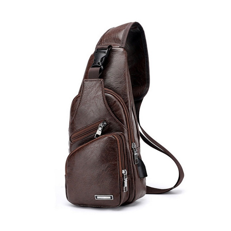 sac de poitrine pour hommes, à bandoulière personnalisé en PVC PU, chargement USB