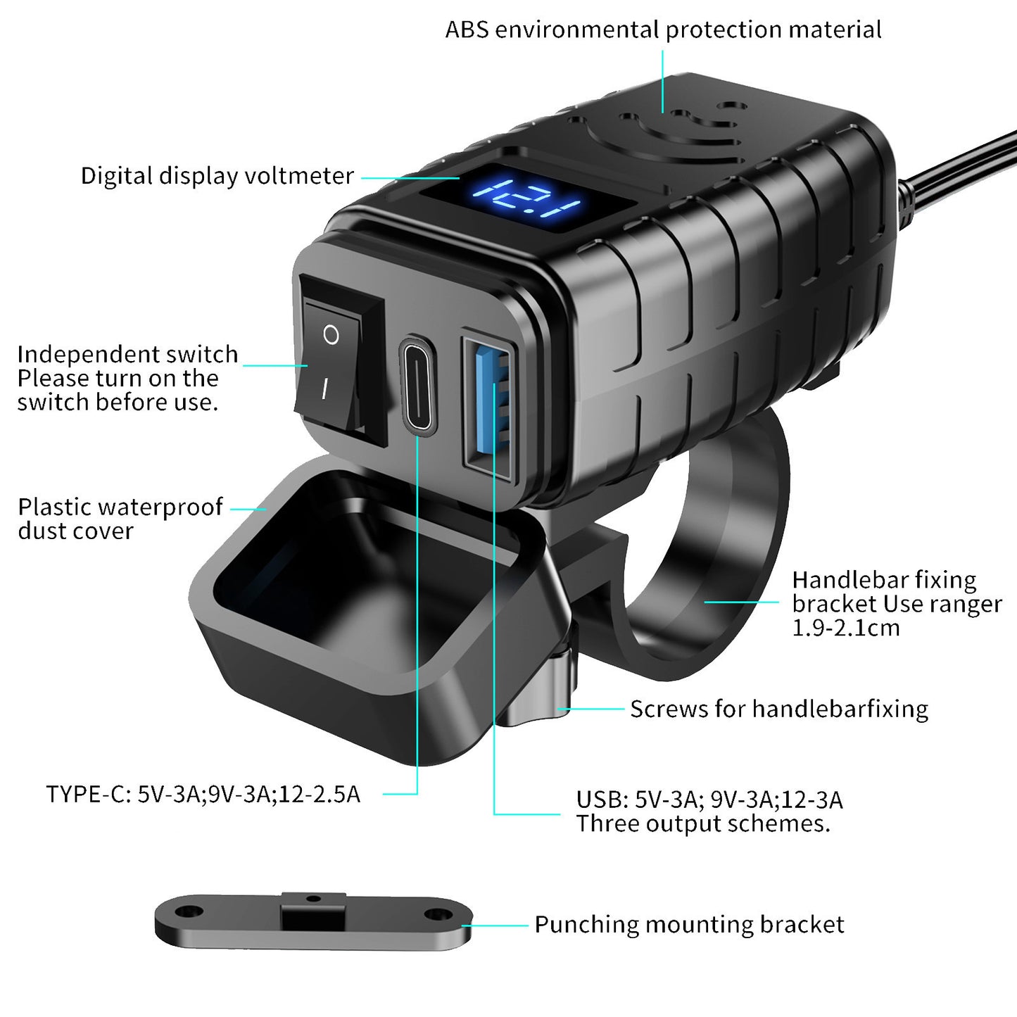 Chargeur de téléphone portable pour voiture et moto avec écran numérique