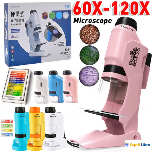 Microscope de poche pour enfants 60-120x avec éclairage LED