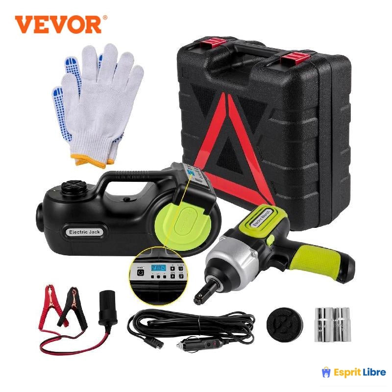 Kit cric électrique VEVOR 5 tonnes 12V + Clé à chocs LED