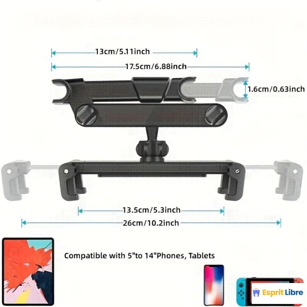 Support tablette voiture, fixation sur appui-tête pour iPad Air Mini et smartphones de 4,7 à 12,9 pouces