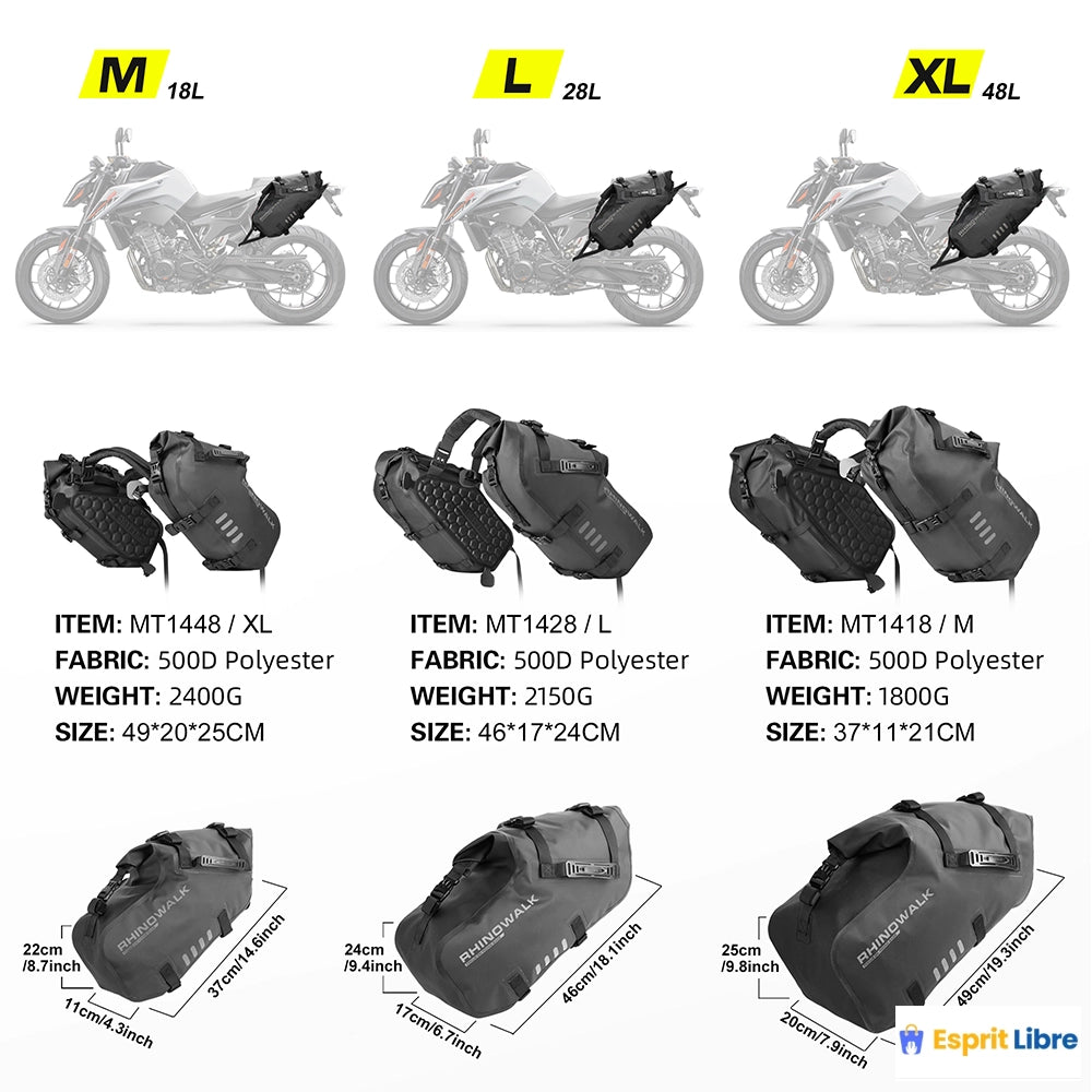 Sac de moto étanche 100% - Capacité 18L/28L/48L