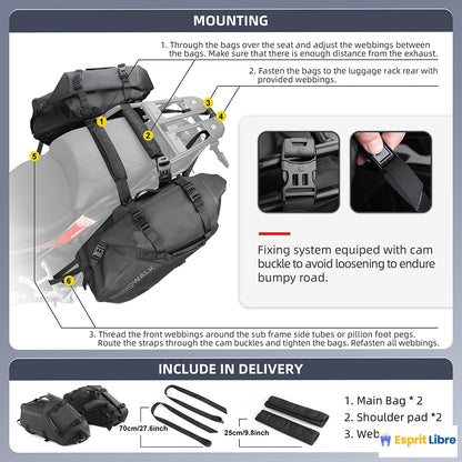 Sac de moto étanche 100% - Capacité 18L/28L/48L