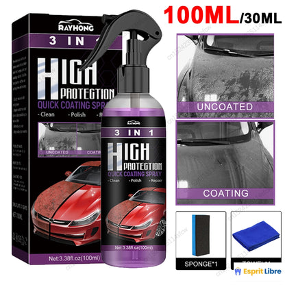 Spray Céramique pour Voiture Nano Hydrophobe Protection Peinture Anti-rayures Brillant 3 en 1