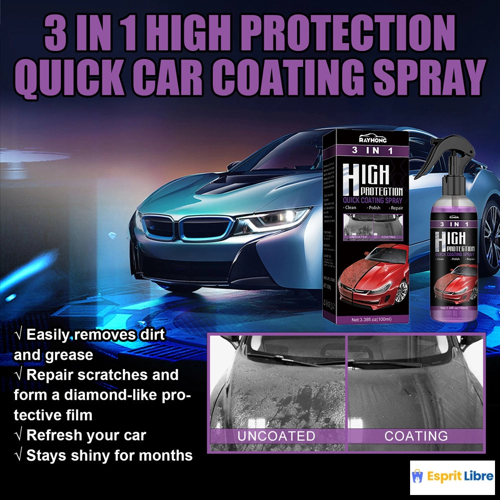 Spray Céramique pour Voiture Nano Hydrophobe Protection Peinture Anti-rayures Brillant 3 en 1