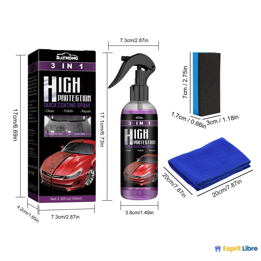 Spray Céramique pour Voiture Nano Hydrophobe Protection Peinture Anti-rayures Brillant 3 en 1