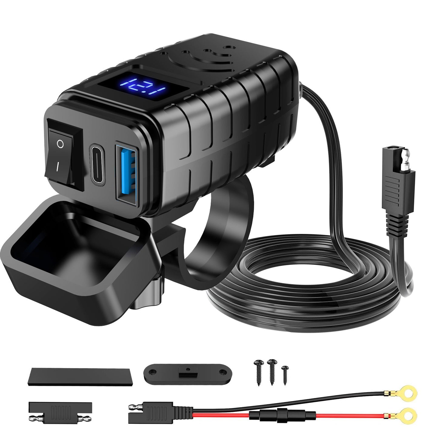 Chargeur de téléphone portable pour voiture et moto avec écran numérique