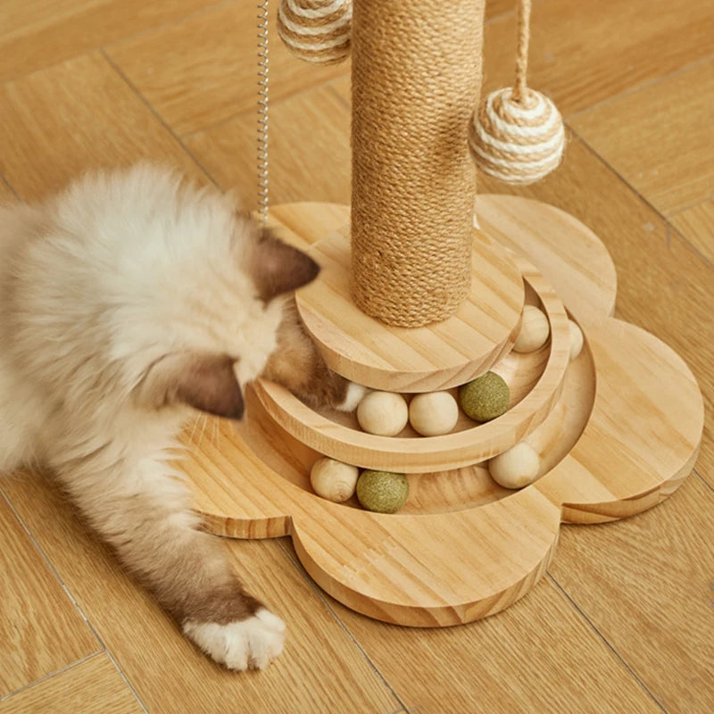 Griffoir interactif pour chat avec plateforme rotative  avec balle, adapté