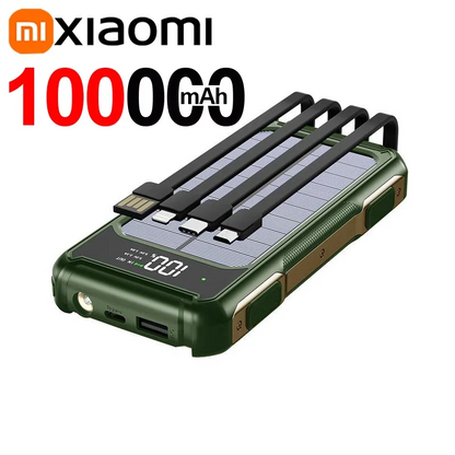 Xiaomi Solar Power Bank 200000mAh Large Capacity 4 In 1 Built in Cable Fastcharge Mobile Power Battery LED Light iPhone Samsung