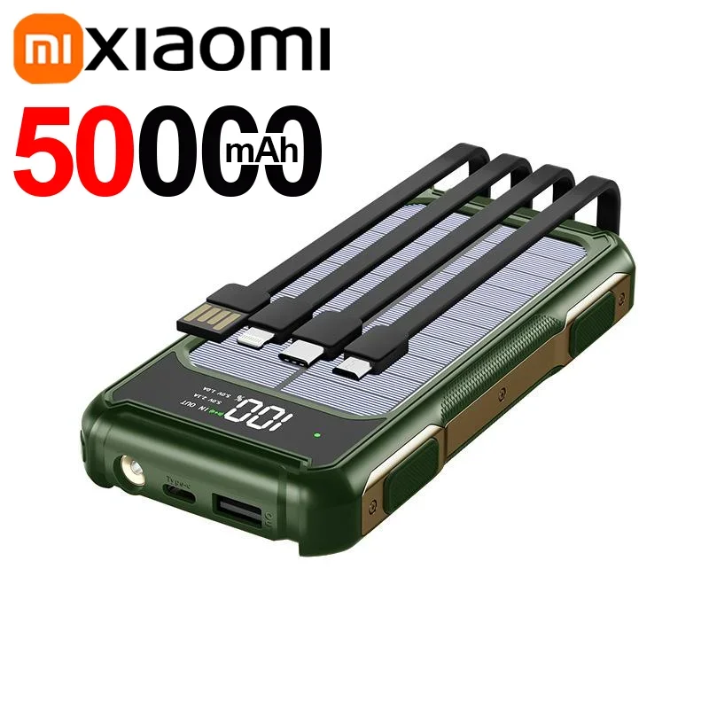Xiaomi Solar Power Bank 200000mAh Large Capacity 4 In 1 Built in Cable Fastcharge Mobile Power Battery LED Light iPhone Samsung