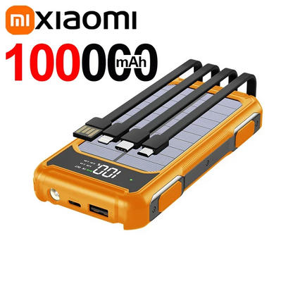 Xiaomi Solar Power Bank 200000mAh Large Capacity 4 In 1 Built in Cable Fastcharge Mobile Power Battery LED Light iPhone Samsung