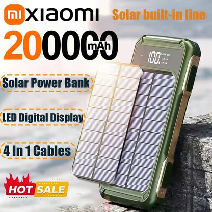 Xiaomi Solar Power Bank 200000mAh Large Capacity 4 In 1 Built in Cable Fastcharge Mobile Power Battery LED Light iPhone Samsung