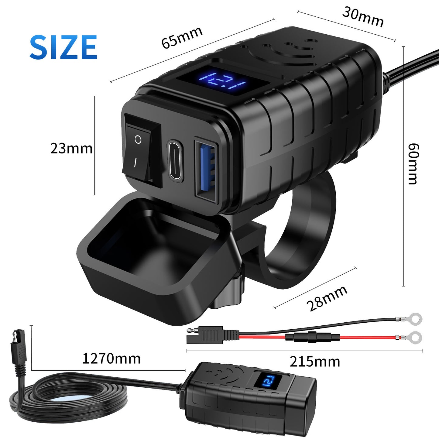 Chargeur de téléphone portable pour voiture et moto avec écran numérique