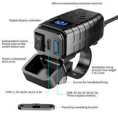 Chargeur de téléphone portable pour voiture et moto avec écran numérique